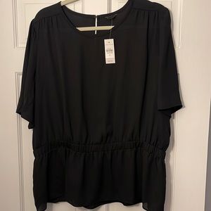 NWT Ann Taylor black shirt sleeve blouse with elastic waist